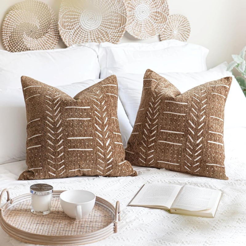 BlissBlush غطاء وسادة ظهري تزييني من ، مقاس 18×18، مجموعة من 2 قطعة، بلون بني، بأسلوب Boho، مناسب للأثاث الريفي، غطاء وسادة ناعم للأريكة أو السرير، لتزيين غرفة المعيشة. - Image 5