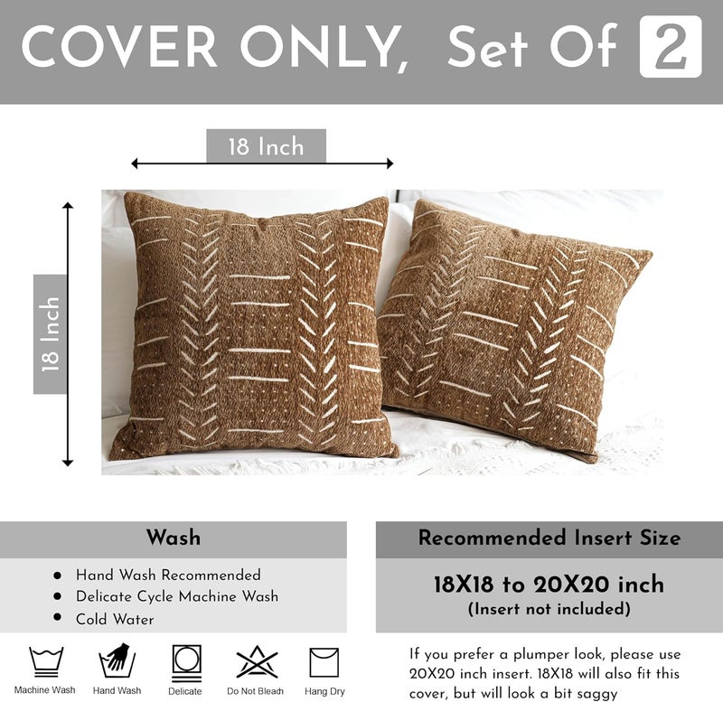 BlissBlush غطاء وسادة ظهري تزييني من ، مقاس 18×18، مجموعة من 2 قطعة، بلون بني، بأسلوب Boho، مناسب للأثاث الريفي، غطاء وسادة ناعم للأريكة أو السرير، لتزيين غرفة المعيشة. - Image 3