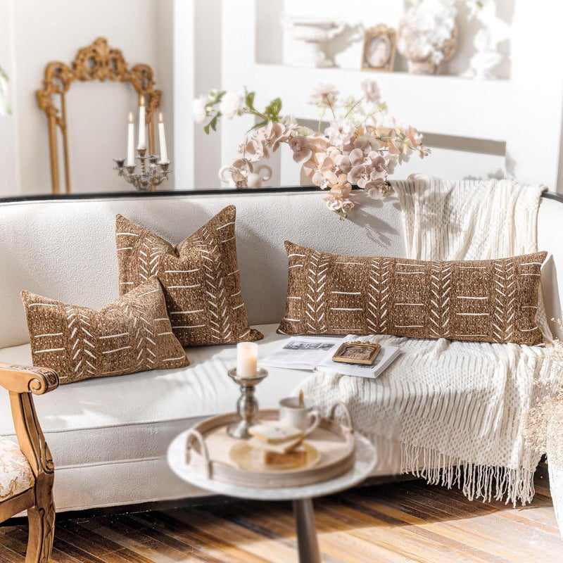 BlissBlush غطاء وسادة ظهري تزييني من ، مقاس 18×18، مجموعة من 2 قطعة، بلون بني، بأسلوب Boho، مناسب للأثاث الريفي، غطاء وسادة ناعم للأريكة أو السرير، لتزيين غرفة المعيشة. - Image 4