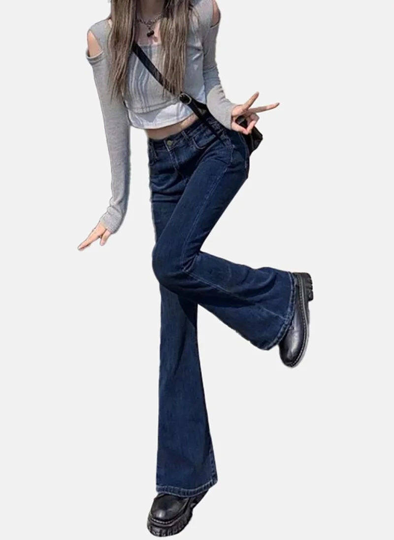 YUNIQEE Blue Solid Mid Rise Skinny Fit Bootcut & Flared Jeans