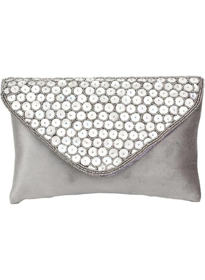 Dollar's Fashion Women’s Suede Clutch JF325 - Elegant Evening Party Handbag, Wedding Bridal Clutch Purse, Stylish Mini Shoulder Bag with Chain Strap, Ladies Formal Occasion Pouch (Grey) - Image 1