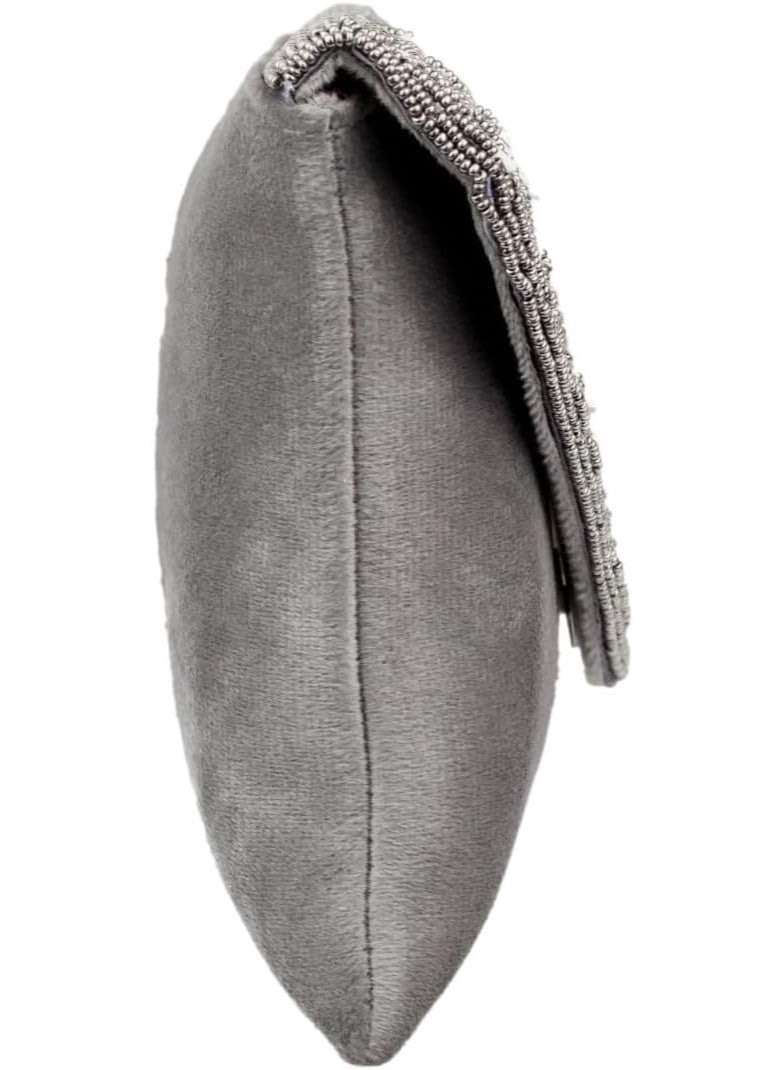 Dollar's Fashion Women’s Suede Clutch JF325 - Elegant Evening Party Handbag, Wedding Bridal Clutch Purse, Stylish Mini Shoulder Bag with Chain Strap, Ladies Formal Occasion Pouch (Grey) - Image 2