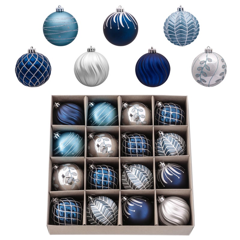 Valery Madelyn Christmas Ornaments Set 16ct Navy Blue and Silver Shatterproof Fall Christmas Tree Decorations Ball Ornaments Bulk 315 Inches Elegant Hanging Ornaments for Xmas Trees Decor