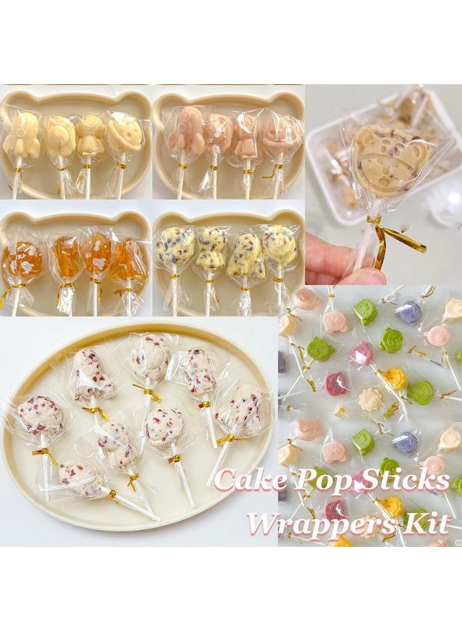 Beauenty 300 Pcs Cake Pop Sticks and Wrappers, Including 100 Pcs 6-inch Lollipop Sticks, 100 Pcs Parcel Bags, 100 Pcs Gold Twist Ties for Making Candies, Chocolates and Cookies - Image 3