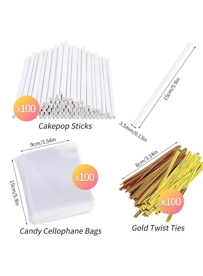 Beauenty 300 Pcs Cake Pop Sticks and Wrappers, Including 100 Pcs 6-inch Lollipop Sticks, 100 Pcs Parcel Bags, 100 Pcs Gold Twist Ties for Making Candies, Chocolates and Cookies - Image 2