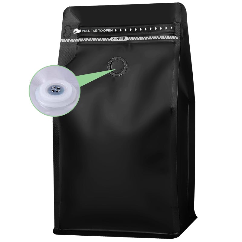 REMTAP Coffee Bags with Valve50pcs12 oz34 lb balck High Barrier Aluminumed Foil Flat Bottom Standing Coffee Beans Storage BagsReusable Heat Sealable Side Zipper Pouches for Home or Store