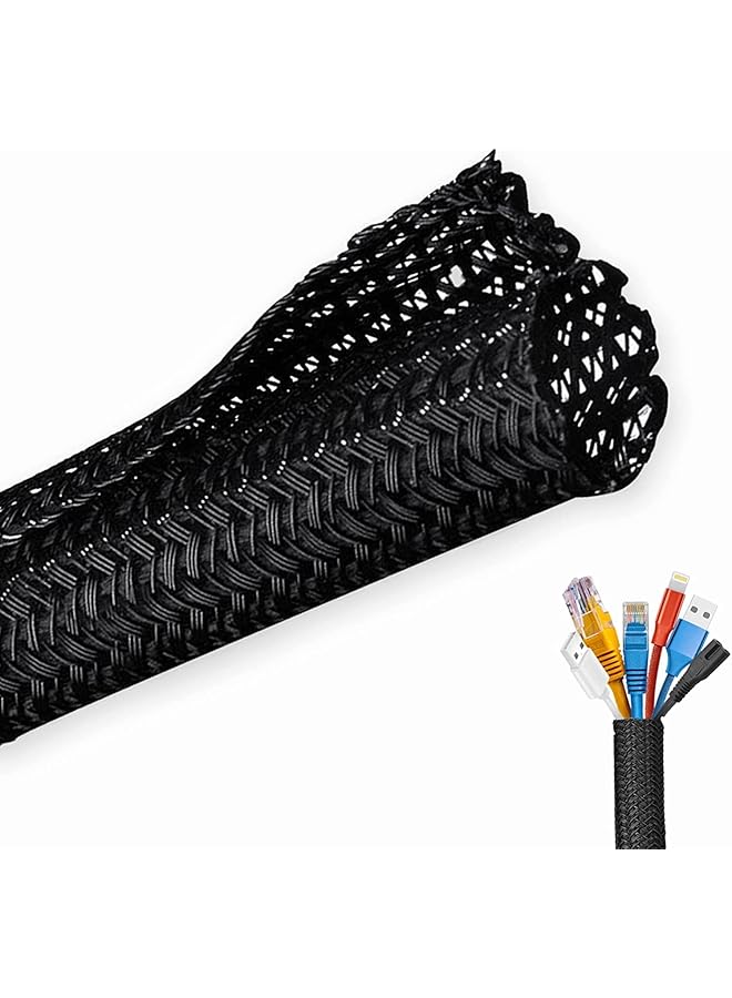 promass Cable Tidy Sleeve, 3m Cable Management Tube for PC/TV, Diameter 13-14mm, Self Adhesive Protector Wire Tidy Organiser for Home, Office Protector Animal from Chewing Cords Black - Image 1