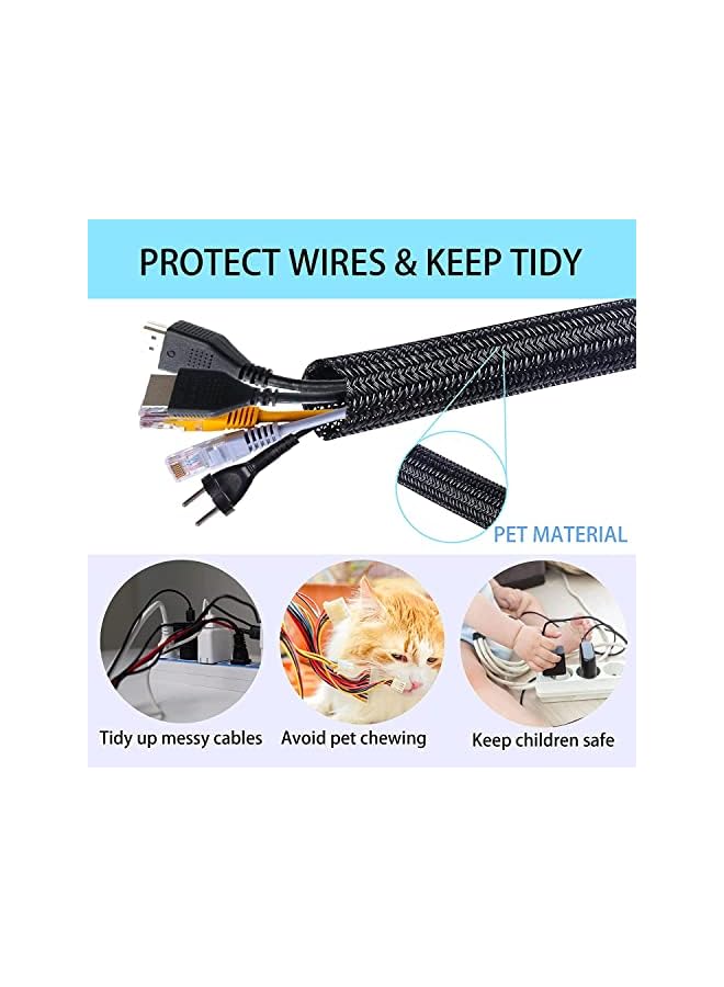 promass Cable Tidy Sleeve, 3m Cable Management Tube for PC/TV, Diameter 13-14mm, Self Adhesive Protector Wire Tidy Organiser for Home, Office Protector Animal from Chewing Cords Black - Image 4