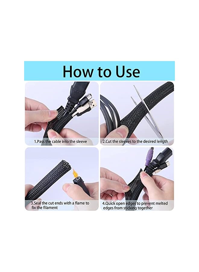 promass Cable Tidy Sleeve, 3m Cable Management Tube for PC/TV, Diameter 13-14mm, Self Adhesive Protector Wire Tidy Organiser for Home, Office Protector Animal from Chewing Cords Black - Image 5