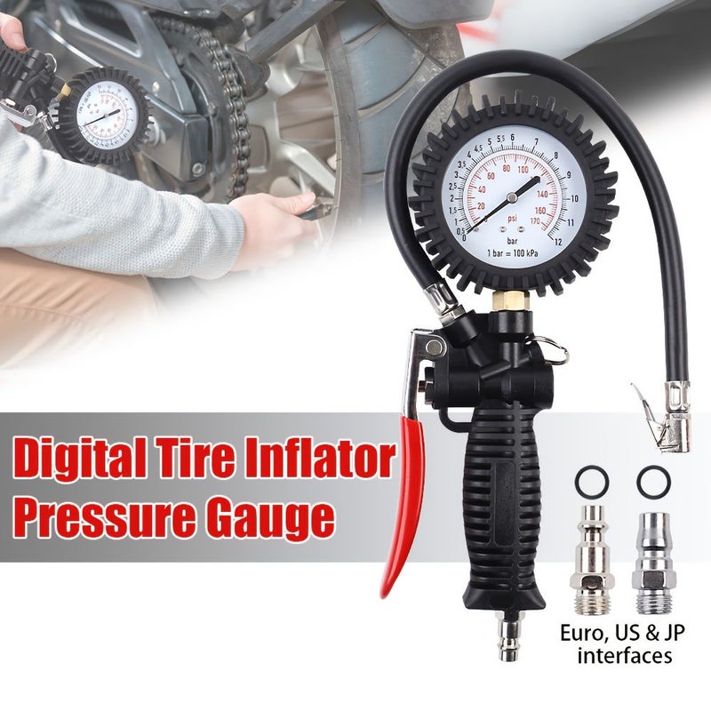 High Precision Digital Tire Pressure Gauge 1 Set 0-170 PSI with Adapters - Image 1