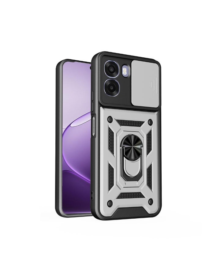 Case Cover Shockproof Protective Case with Camera Protection and Metal Ring Compatible with  OPPO A6x  (Silver)