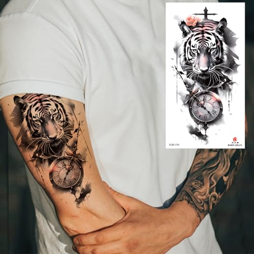 Aivoch Aivoch 10 Sheets Realistic Animals Temporary Tattoo for Men Women Adults, Wolf Tiger Rose Tattoos Stickers, Flowers Fake Tattoo Stickers, Body Art Half Arm Sleeve Tattoos (Animals) - Image 4