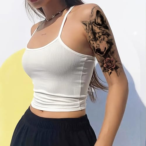 Aivoch Aivoch 10 Sheets Realistic Animals Temporary Tattoo for Men Women Adults, Wolf Tiger Rose Tattoos Stickers, Flowers Fake Tattoo Stickers, Body Art Half Arm Sleeve Tattoos (Animals) - Image 2