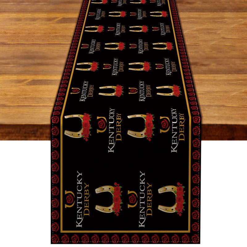Rainlemon Linen Kentucky Derby Table Runner Jockey Run for The Roses Horse Racing Home Dining Room Decoration 13 x 72