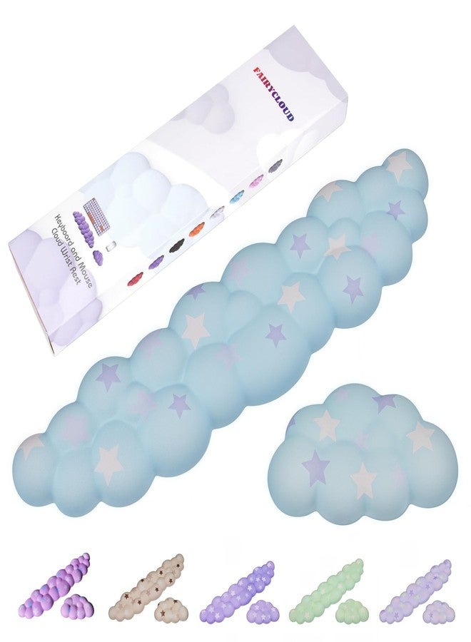 LJYZMD Cloud Wrist Rest Set for Keyboard and Mouse, Includes Cute Coaster, with Computers and Laptops (Blue Colorful Star Set) - Image 1