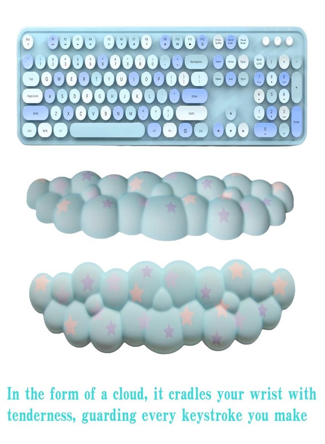LJYZMD Cloud Wrist Rest Set for Keyboard and Mouse, Includes Cute Coaster, with Computers and Laptops (Blue Colorful Star Set) - Image 2