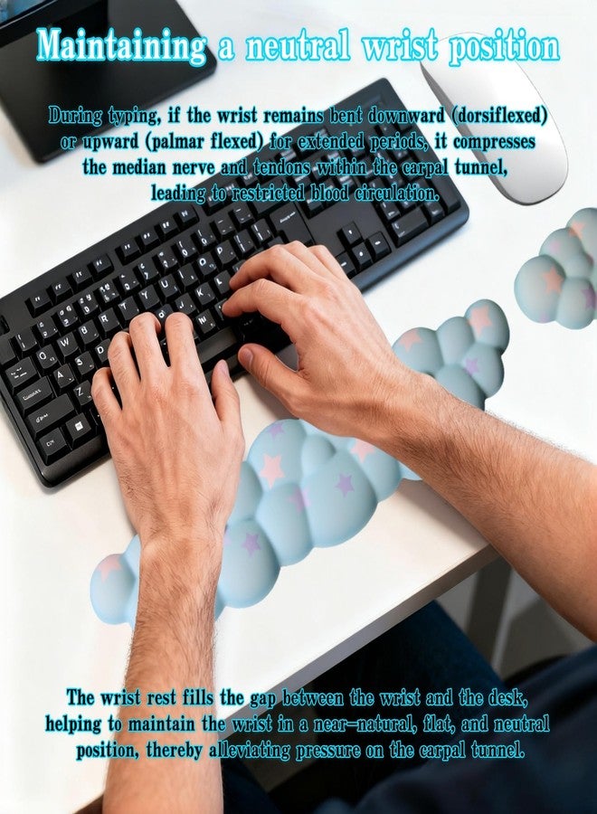 LJYZMD Cloud Wrist Rest Set for Keyboard and Mouse, Includes Cute Coaster, with Computers and Laptops (Blue Colorful Star Set) - Image 5