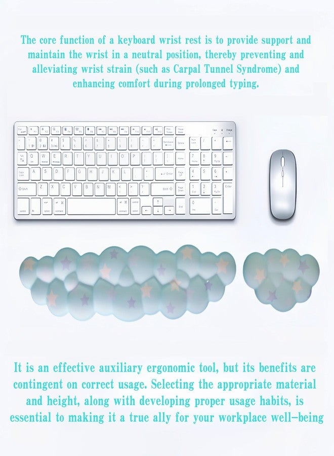 LJYZMD Cloud Wrist Rest Set for Keyboard and Mouse, Includes Cute Coaster, with Computers and Laptops (Blue Colorful Star Set) - Image 4