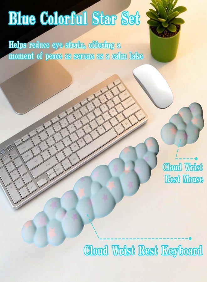 LJYZMD Cloud Wrist Rest Set for Keyboard and Mouse, Includes Cute Coaster, with Computers and Laptops (Blue Colorful Star Set) - Image 3