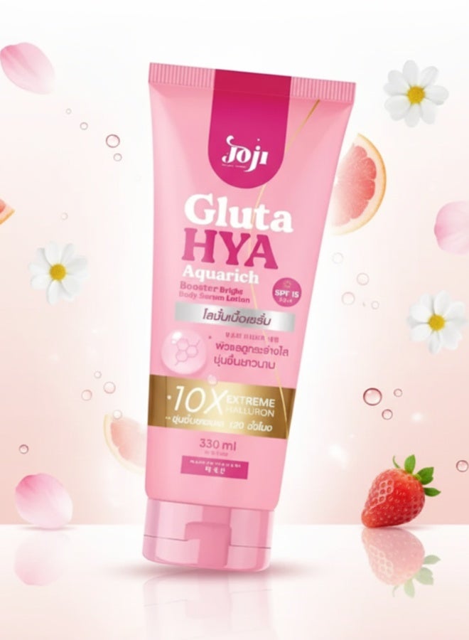 JOJI Gluta HYA Aquarich Booster Bright Body Serum Lotion 330 ml Whitening Moisturizing Hydrating Glowing Skin Care Lotion - Image 3