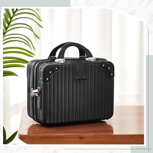 SUNBEET PVC Portable Hard Shell Cosmetic Travel Case, Small Travel Hand Luggage with Elastic Band, Mini ABS Carrying Makeup Case Suitcase (B-Black...) - Image 2