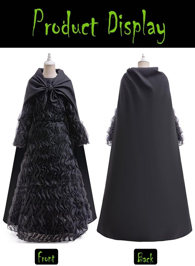 Treayes Halloween Girls Witch Dress Black Ruffled Dresses Set with Cape Glasses Gloves Stockings Pointed Hat for Kids 8-9T - Image 3