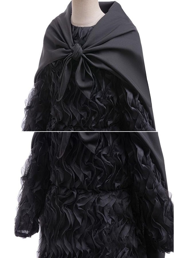 Treayes Halloween Girls Witch Dress Black Ruffled Dresses Set with Cape Glasses Gloves Stockings Pointed Hat for Kids 8-9T - Image 4