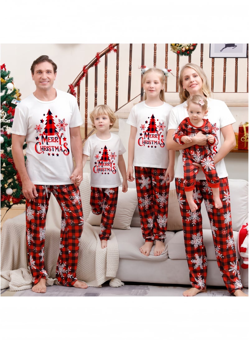 Matching Family Christmas Pajamas Sets Family Holiday Pjs Short Sleeve Xmas Tree Plaid Print Sleepwear Outfits Soft Home Lounge - Image 1
