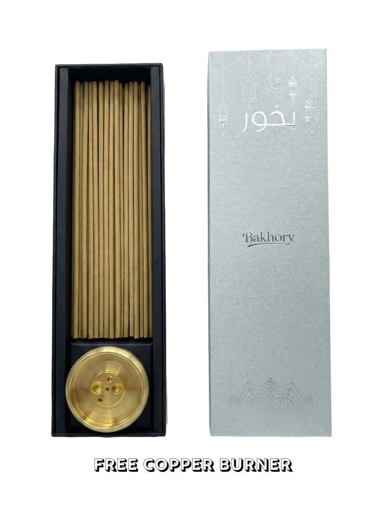 بخورى أعواد بخور العود الكمبودية، 70 قطعة، سمك 3 مم، مصنوعة من خشب العود مع حامل نحاسي مجاني للمنزل والمكتب والتأمل واليوغا، 50 جرام - Image 1