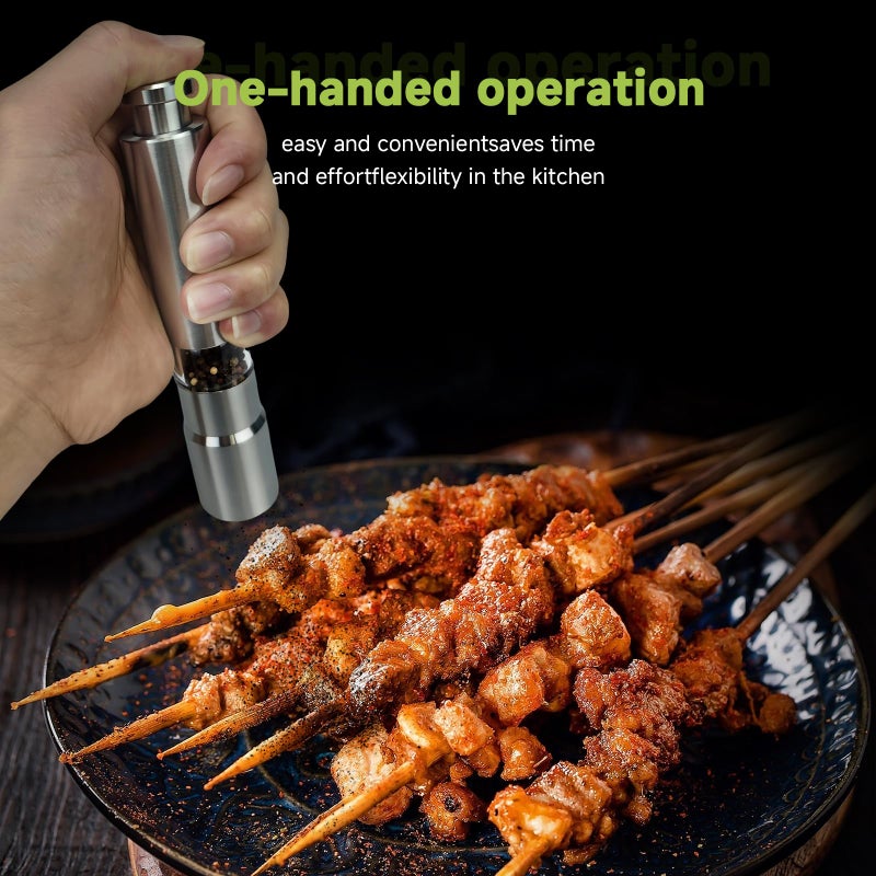 BOKKY Premium Stainless Steel Salt and Pepper Grinder Set â€“ Refillable One-Handed Thumb Press Grinders with Stand â€“ Ideal for Kitchen, Dining, and Gifts - Image 4