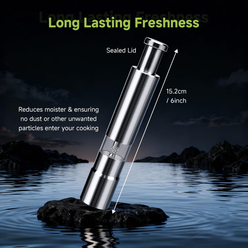 BOKKY Premium Stainless Steel Salt and Pepper Grinder Set â€“ Refillable One-Handed Thumb Press Grinders with Stand â€“ Ideal for Kitchen, Dining, and Gifts - Image 2