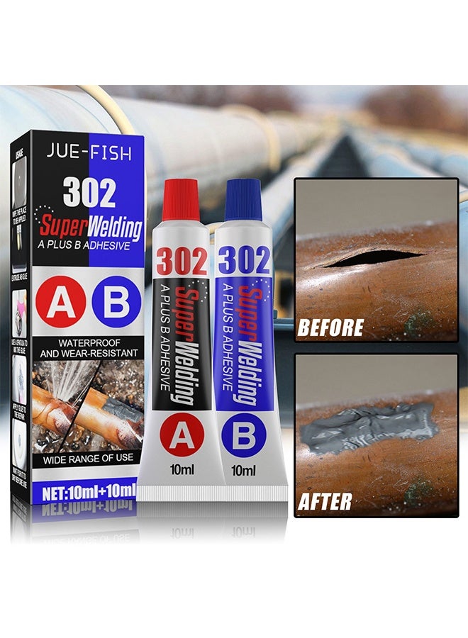 JUE FISH Super Wekding A Plus B Adhesive, Liquid Metal Weld Repair Paste, Strong AB Liquid Metal Repair Glue, All-Purpose Epoxy Metal Glue, Industrial Heat Resistance, Cold Chemical Weld For Repairing Metal, Automotive, And More (10ML + 10ML) - Image 1