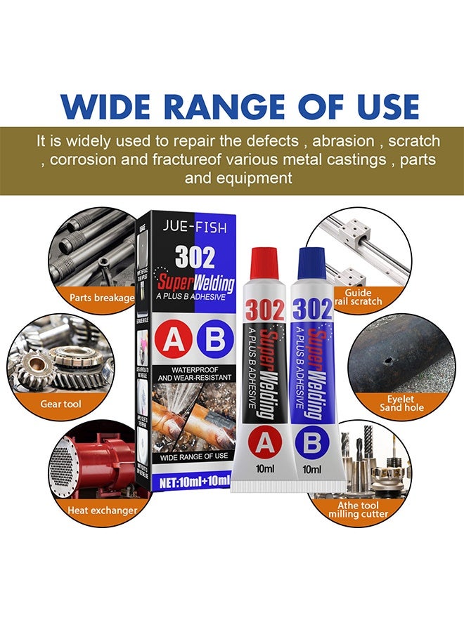 JUE FISH Super Wekding A Plus B Adhesive, Liquid Metal Weld Repair Paste, Strong AB Liquid Metal Repair Glue, All-Purpose Epoxy Metal Glue, Industrial Heat Resistance, Cold Chemical Weld For Repairing Metal, Automotive, And More (10ML + 10ML) - Image 2