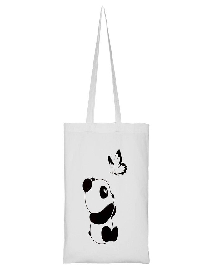 Clapcart Reusable Zipper Tote Bag for Women/Girls | Multipurpose 100% Organic Cotton Printed Tote Bags | Shopping Sturdy Canvas Bag with 12kgs Capacity (Panda With Butterfly Prints) - Image 2