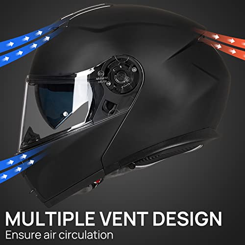 ILM Adult Motorcycle Modular Full Face Helmet Flip up Dual Visor DOT Approved Model 159(Matte Black,Medium) - Image 2