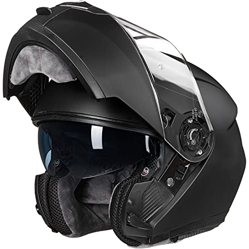 ILM Adult Motorcycle Modular Full Face Helmet Flip up Dual Visor DOT Approved Model 159(Matte Black,Medium) - Image 1