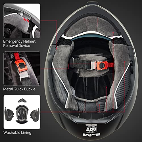 ILM Adult Motorcycle Modular Full Face Helmet Flip up Dual Visor DOT Approved Model 159(Matte Black,Medium) - Image 3