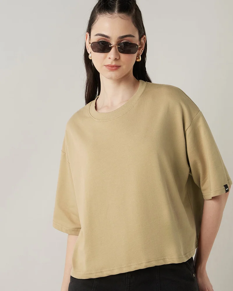 bewakoof Women's Brown Oversized Short Top