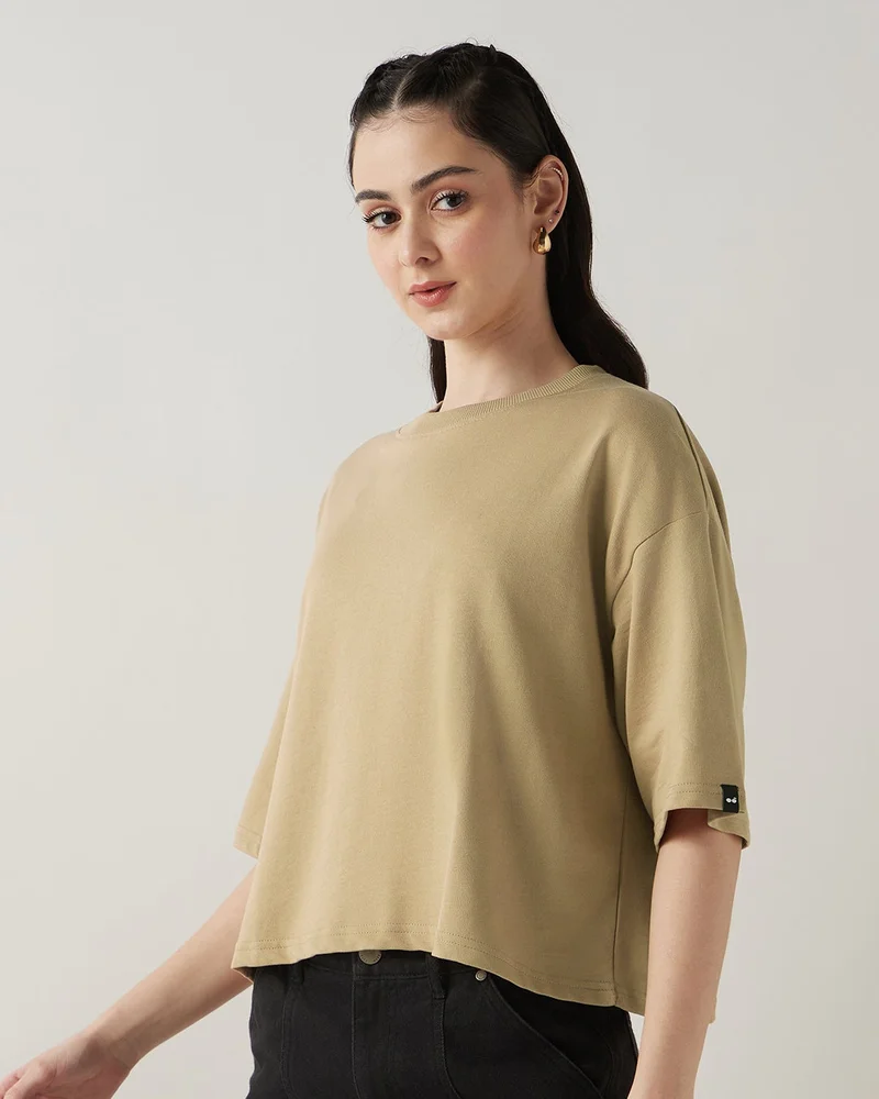 bewakoof Women's Brown Oversized Short Top