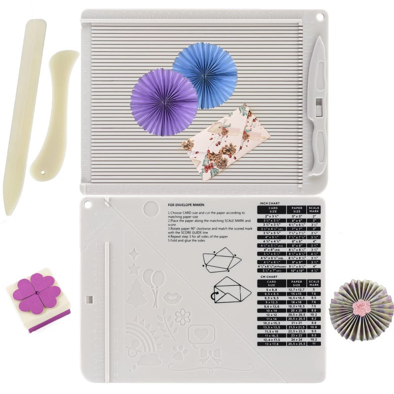 BAOFALI 4PCS 64x 85 Mini Score Board MultiPurpose Scoring Board Envelope Maker with Bone Folder and Guide for Card Making and Paper Crafts Arts Projects MultiPurpose Scoring Board  Score and Fold Tools