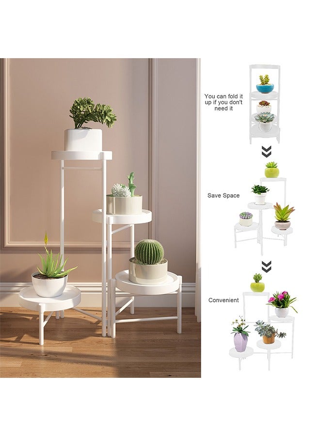 سولاكان حامل نباتات بـ 4 طبقات، رف معدني بالكامل للاستخدام الداخلي والخارجي، حامل عرض للأواني الزهرية يناسب الزوايا، غرفة المعيشة، الشرفة، الحديقة، والفناء، قابل للطي، باللون الأبيض. - Image 3