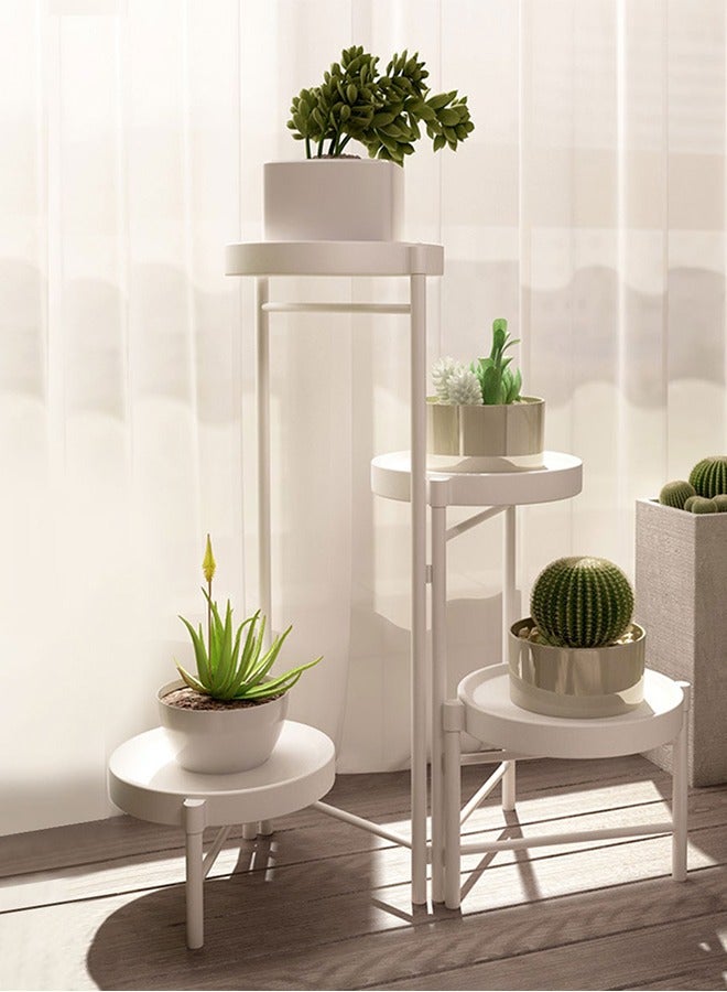 سولاكان حامل نباتات بـ 4 طبقات، رف معدني بالكامل للاستخدام الداخلي والخارجي، حامل عرض للأواني الزهرية يناسب الزوايا، غرفة المعيشة، الشرفة، الحديقة، والفناء، قابل للطي، باللون الأبيض. - Image 5
