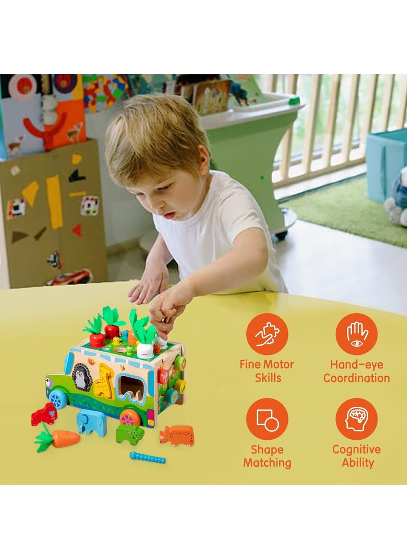 Hihonor Toddlers Montessori Wooden Educational Toys,Carrots Farm Harvest Game,Shape Color Sorting Toys,Wood Preschoolers Fine Motor Skills Learning Game for Baby Boys Girls Age 1-3  - Image 2