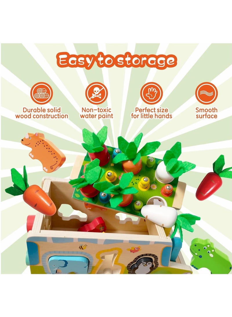 Hihonor Toddlers Montessori Wooden Educational Toys,Carrots Farm Harvest Game,Shape Color Sorting Toys,Wood Preschoolers Fine Motor Skills Learning Game for Baby Boys Girls Age 1-3  - Image 4