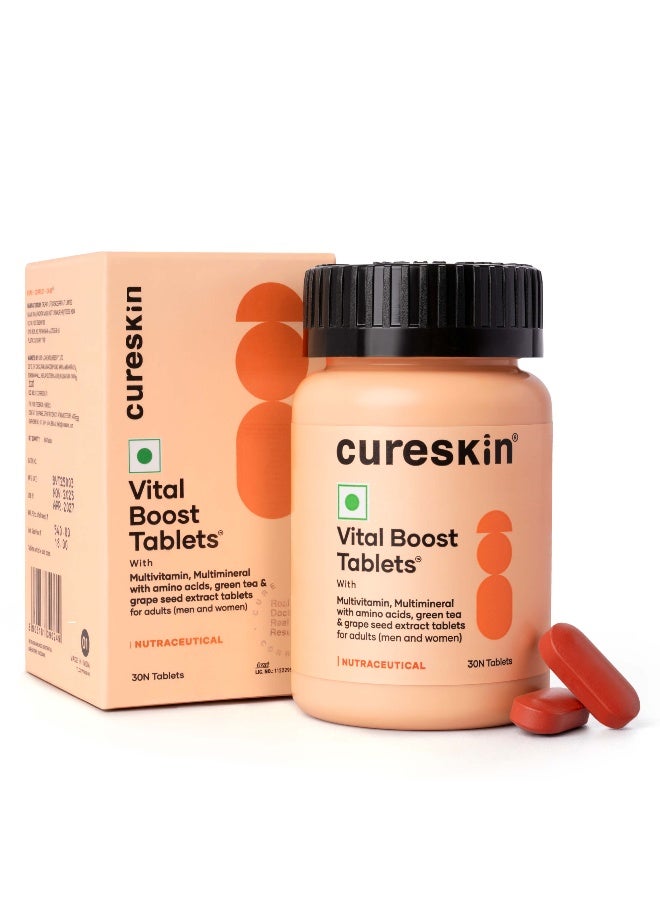 Cureskin Vital Boost Hair & Skin Multivitamin Tablets | With Biotin, Amino Acids & Antioxidants | Controls Hair Fall, Promotes Hair Growth & Skin Radiance | For Men & Women | 30 Tablets - Image 1