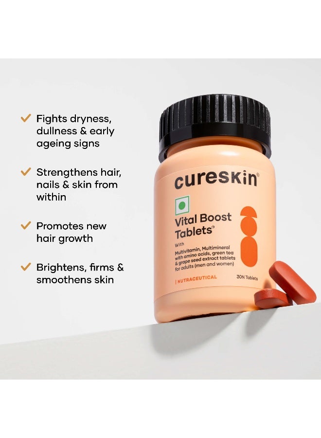 Cureskin Vital Boost Hair & Skin Multivitamin Tablets | With Biotin, Amino Acids & Antioxidants | Controls Hair Fall, Promotes Hair Growth & Skin Radiance | For Men & Women | 30 Tablets - Image 3
