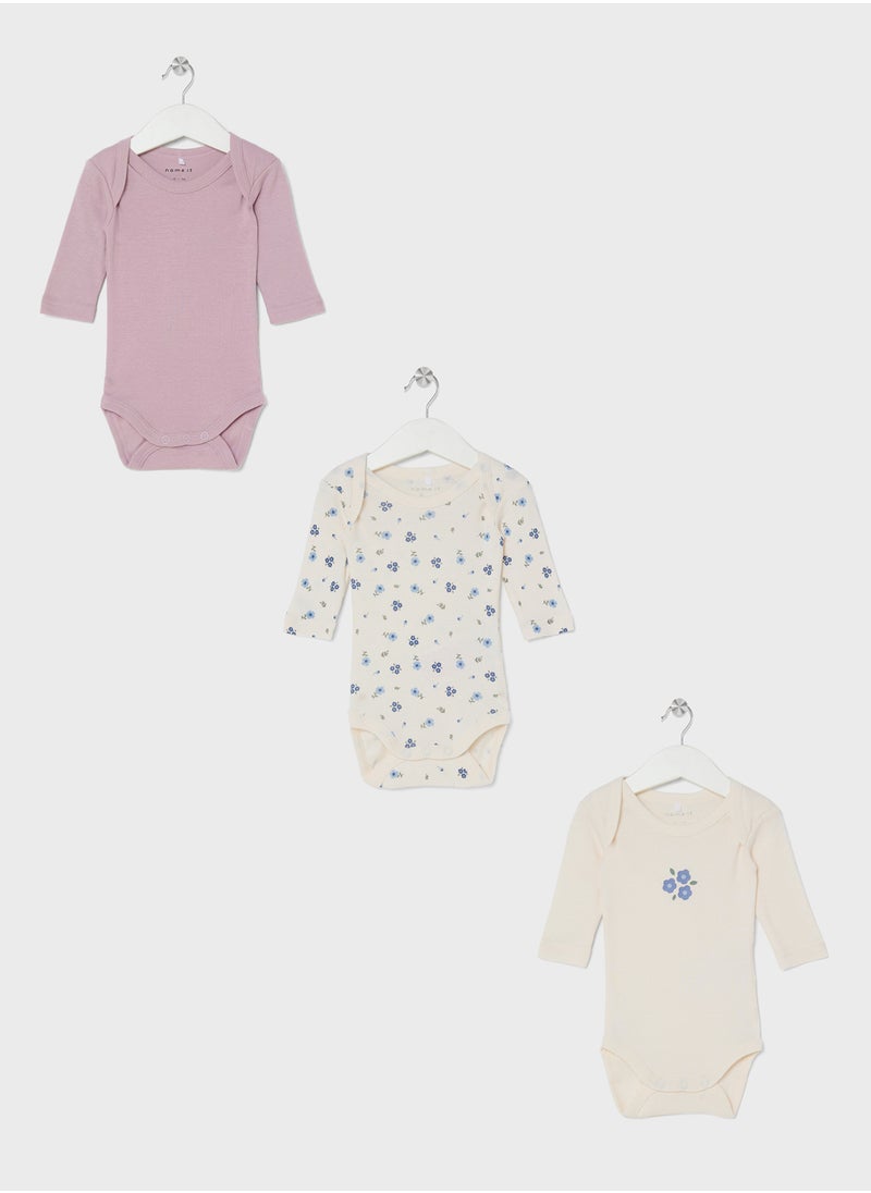 NAME IT Kids 3 Pack Jet Stream Flower Printed Bodysuit  - Image 1