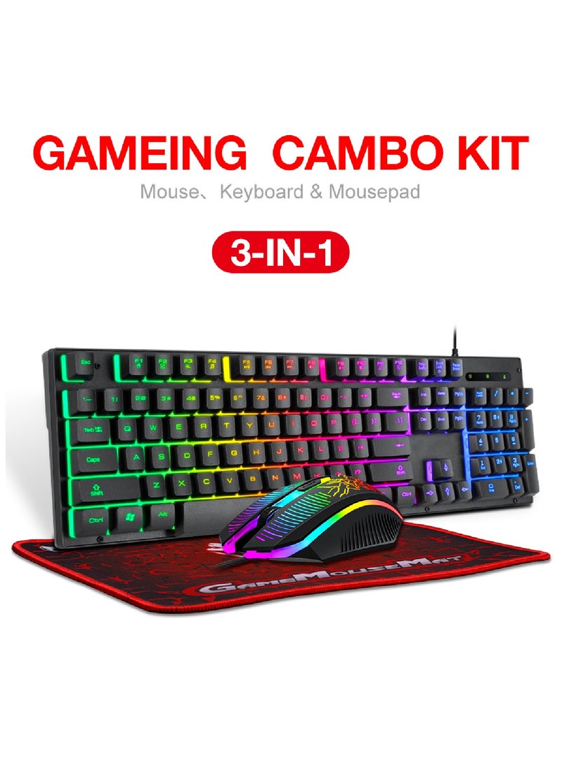 T-WOLF - Gaming Keyboard And Mouse Keyboards With Rainbow 104 Keys 2400 dpi Mouse  Mouse Pad USB Cable Compatible With Windows Mac PC PS4 Xbox Black - Image 1
