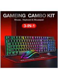 T-WOLF Gaming Keyboard And Mouse Keyboards With Rainbow 104 Keys 2400 dpi Mouse  Mouse Pad USB Cable Compatible With Windows Mac PC PS4 Xbox Black  - Image 3