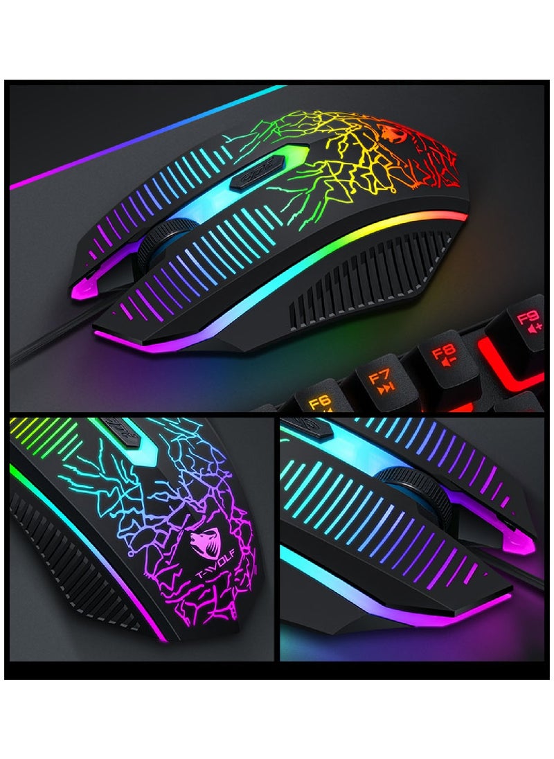 T-WOLF - Gaming Keyboard And Mouse Keyboards With Rainbow 104 Keys 2400 dpi Mouse  Mouse Pad USB Cable Compatible With Windows Mac PC PS4 Xbox Black - Image 1